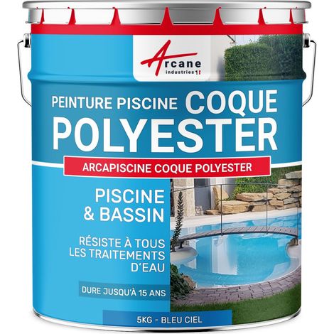 Arcane Industries – Peinture de piscine polyuréthane hydrofuge – 5 kg pour 15m² – Bleu ciel RAL 5015 – Résistante aux UV et traitements d'eau (1/5)