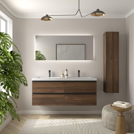Cygnus Bath – Meuble de salle de bain 140cm – Vasque en charge minérale blanche – Tiroirs à fermeture amortie – MDF résistant à l'humidité (1/4)