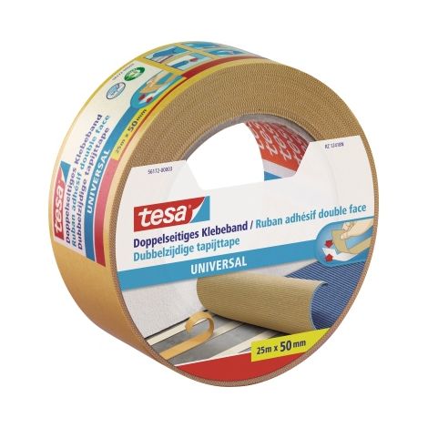 tesa doppelseitiges Klebeband Universal 25 m x 50 mm, beige Teppich-Verlegeband