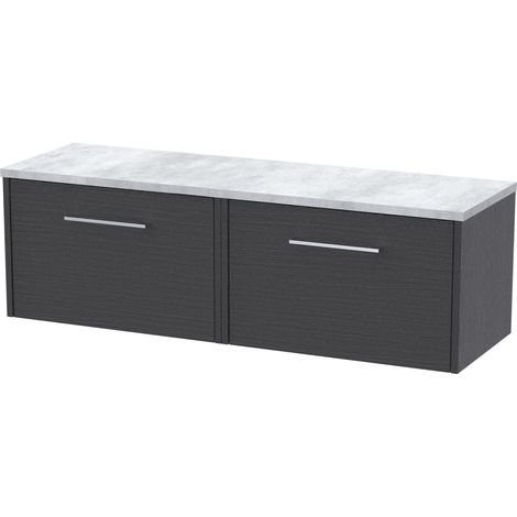 Winshill Contemporary 2 Drawer Wall Hung Vanity Unit with Laminate Worktop, Woodgrain Dark Grey, 1200mm