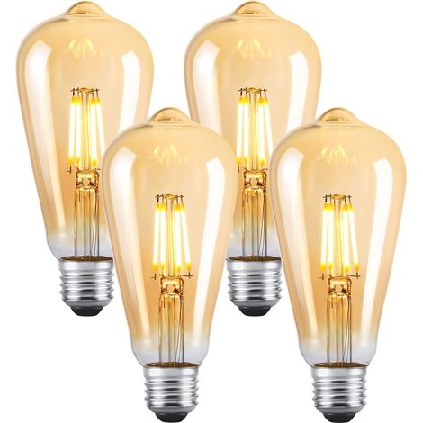 Ampoule LED Vintage Edison, Ampoules LED E27 Dimmable Blanc Chaud 2700K Lampe à économie d'énergie 4W Angle de faisceau de 360 ° ST64 Lampe LED, Lampe à incandescence 40W Équivalent Classe énergét (1/5)