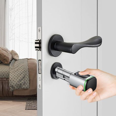 Serrure de porte électronique, cylindre de serrure intelligent, avec empreintes digitales, avec application et carte RFID (1/5)