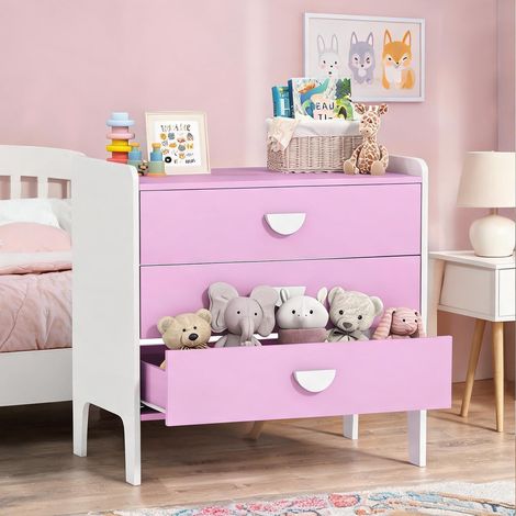 Commode 3 tiroirs MDF pour enfant rose et blanc 60 x 40 x 60 cm (1/5)