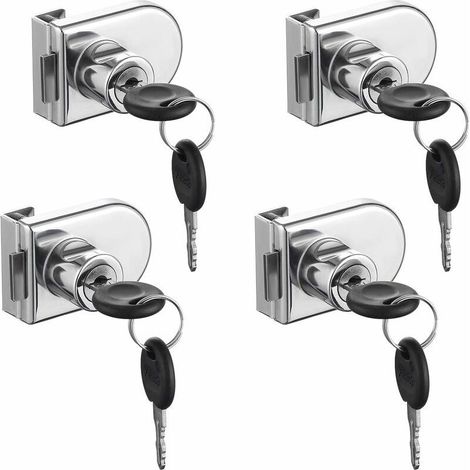 Serrure de porte en verre, chromée, antirouille. Serrure de sécurité de haute précision, facile à installer sans perçage, adaptée à une porte en verre de 5 à 8 mm sans perçage (4 pièces avec 8 clés) (1/5)