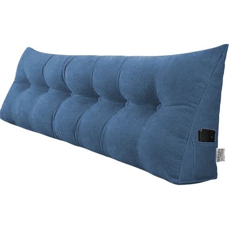 Haloyo® Triangulaire Coussin à Coins, Gros Coussin Canapé,Oreiller Cervical Dossier de Soutien Lombaire, 180x50x20cm, Polyester, Bleu foncé (1/5)