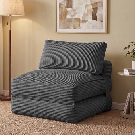 Chauffeuse Convertible en Velours Côtelé, Lit d'Appoint Pliable, 89 x 89 x 78 cm / 89 x 195 x 43 cm, Gris (1/5)