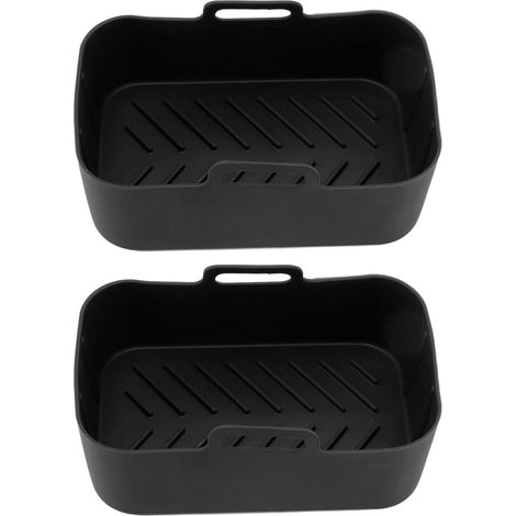 Lot de 2 paniers en silicone antiadhésifs pour friteuse Ninja DZ201 Foodi 8QT, résistants aux hautes températures, avec brosse, noirs.