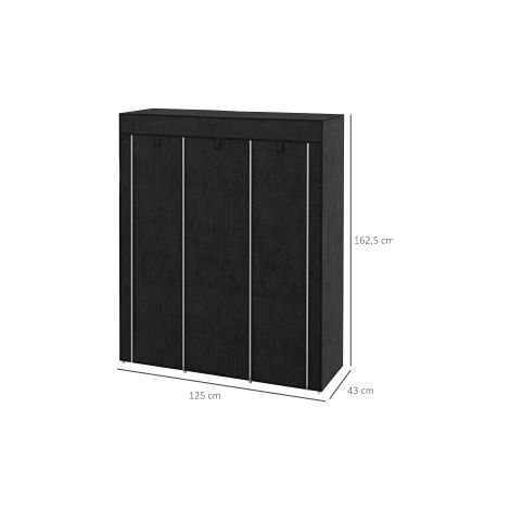 Armoire penderie noire en tissu 8 niveaux avec tringle à vêtements et rangement peu encombrant pour entrée, chambre et dressing (1/5)
