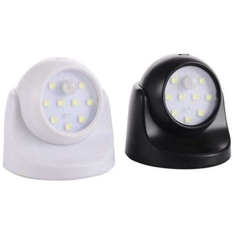 (Noir et blanc, 1 de chaque) Applique murale extérieure sans fil à piles avec détecteur de mouvement, LED, rotation à 360°