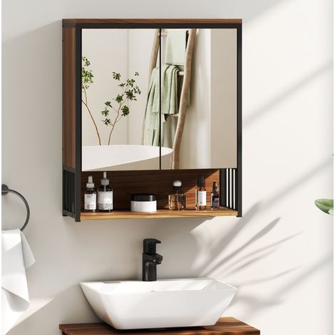 Mueble de baño mural con espejo, MDF y aglomerado marrón HAVRYA (1/4)