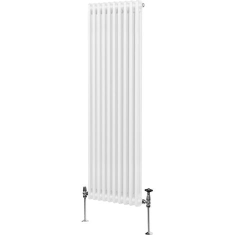 Radiador Tradicional Vertical de 2 columnas 1800mm x 472mm  Blanco   Acero  Montado en pared  Kit de fijación y soportes  + Cepillo de limpieza GRATIS  Calefacción estufa calefactor