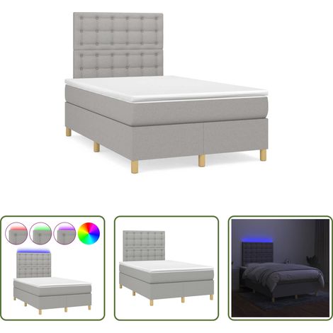 vidaXL LED-Leiste - Boxspringbett mit Matratze & LED Hellgrau 120x190 cm Stoff (1/5)
