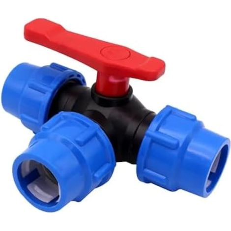 Robinet à boisseau sphérique à 3 voies, 40 mm de diamètre, raccord rapide en plastique, interrupteur de type T, séparateur d'eau pour jardin et agriculture (1 pièce)
