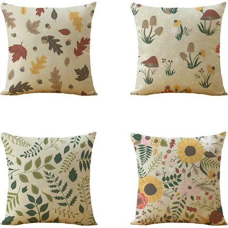 Taie d'oreiller lot de 4, housses en coton et lin, carrée avec fermeture éclair invisible, coussin décoratif pour canapé et chambre. (1/4)