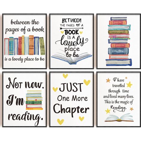 Reading Wall Art Prints Ensemble de Motivation de 6 Inspirational 8x1 Sans Cadre pour le Bureau Affiches Lecteurs Amoureux des Livres Rat de Bibliothèque Bibliothèque et Salle D'Étude Maison (1/5)