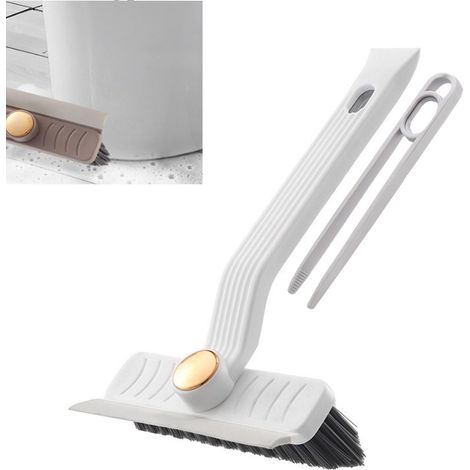 1 brosse pour salle de bain multifonction de nettoyage avec clip, raclette pour carrelage, outil de nettoyage rotative ménager (blanc) (1/5)