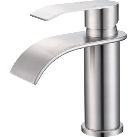 CECIPA MAX Badarmatur Wasserfall Wasserhahn Bad, Edelstahl Waschtischarmatur, Einhebelmischer Mischbatterie Bad, Gebürstet S (1/5)