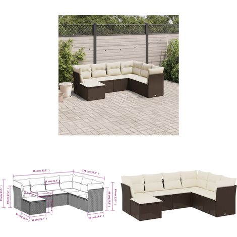 7-tlg. Garten-Sofagarnitur mit Kissen Braun Poly Rattan - Gartenmöbel Set - PE-Rattan Möbel - Outdoor Sofa - Lounge Set - Gartenlounge - Home & Living (1/3)