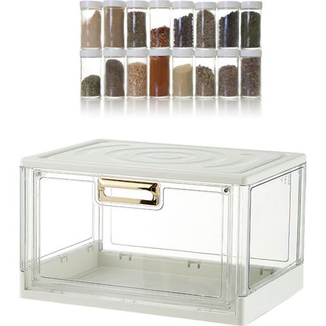 Boîte de rangement de bureau empilable, anti-poussière, pour tasses à eau et verres à café, avec couvercle, blanche, dimensions : 38 x 27,5 x 22,6 cm / 15,0 x 10,8 x 8,9 po (1/5)