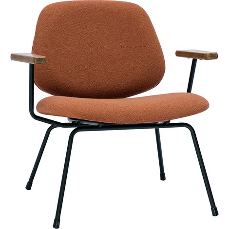 Design-Sessel aus Stoff mit Bouclé-Wolleffekt in Terracotta, schwarzem Metall und dunklem Holz BARNET