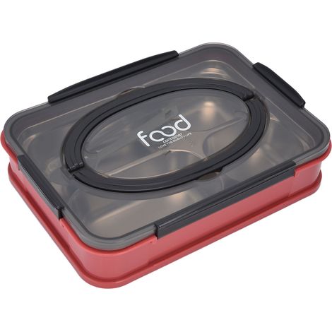 Plateau repas multifonctionnel en acier inoxydable compartimenté pour étudiants, cantine scolaire, rouge aubépine (4 compartiments) (1/5)