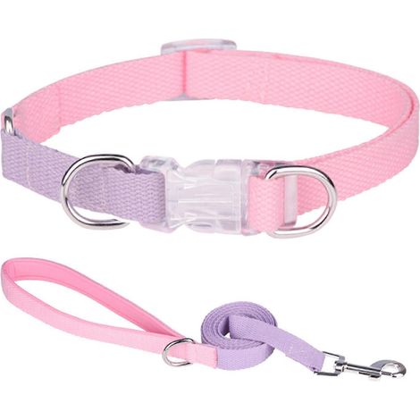 Hundehalsband und Leine, klassisches verstellbares Set, bunte Auswahl in Rosa und Lila, Größe M, verstellbares Halsband + passende Leine.