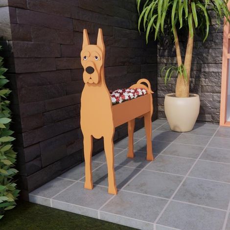 Direkt vom Hersteller: Gartendekorationen für drinnen und draußen, handgefertigte Artikel, blumenförmige Töpfe, Pflanzgefäße, gelbe Deutsche Doggen (39 x 24 cm). (1/4)