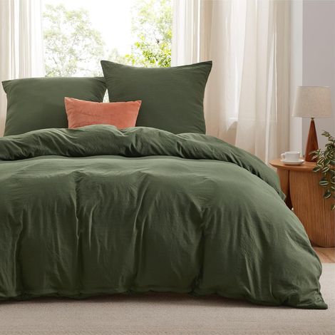 Duvet Cover 240 x 260 - Olive Green, 2 Pillowcases 65 x 65 (1/5)