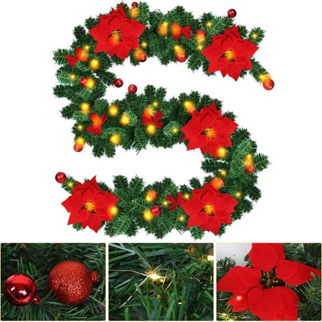Wolketon LED Weihnachtsgirlande 2,7 m, 50 LED warmweiß, Batteriebox, rote Weihnachtsdeko (1/5)