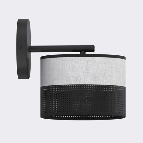 Lampada a parete Karbon in acciaio nero e tessuto grigio