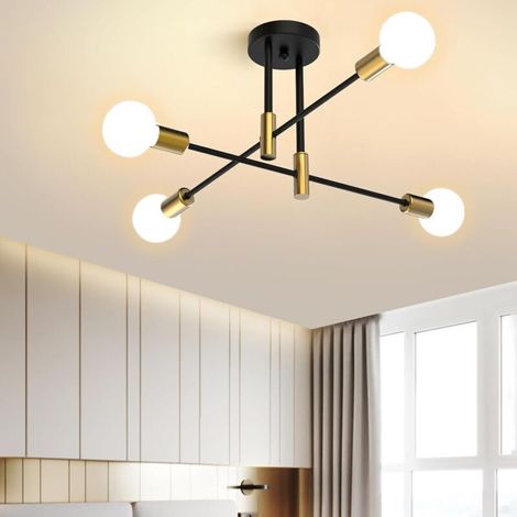 E27 4 Lumières Lustre - Luminaires Intérieur Vintage - Aucune ampoule incluse - Noir et Or [Classe énergétique E] (1/4)