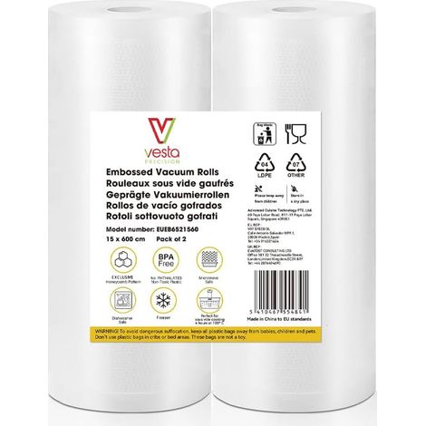 Rouleaux de Sacs Gaufrés pour Machine Sous Vide Sans BPA, Économie de 30% de Plastique, Compatibles Micro-ondes, Congélateur & Cuisson Sous Vide 2 rouleaux de 20 cm x 6 mètres (1/5)