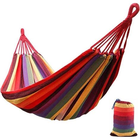 Hamac simple/double hamac de camping, hamac d'arbre portable avec sac extérieur, lit une/deux personnes pour jardin, porche, extérieur et intérieur (rouge/jaune) - Rouge jaune (1/5)