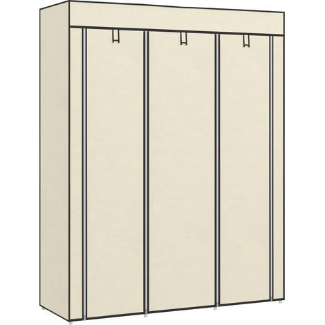 Stoffkleiderschrank. Stauraumlösung. 8 Regalböden. 2 Kleiderstangen. Cremeweiß.