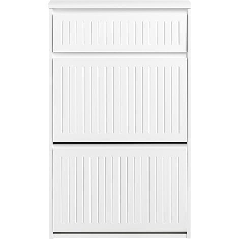 SoBuy Scarpiera Con 2 Ribalte E 1 Cassetto Scarpiera Con Scomparto Aggiuntivo Portascarpe Salvaspazio Bianco 61x26x100cm FSR165-W (1/5)