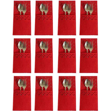 Sac Pour Couverts Rectangulaire - Tissu - 10 x 20 cm - Décoration De Table Pour Fêtes - Lot De 12 Pièces (1/5)