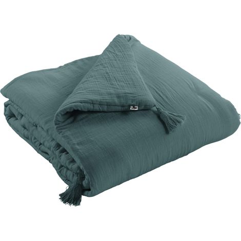 Couvre-lit double gaze de coton bleu canard 90x200 cm