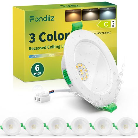Lot de 6 Spot LED Encastrable 4W, Spots de Plafond Encastré 68mm Blanc Chaud 3000K Blanc Neutre 4500K Blanc Froid 6000K Réglable, IP44 Éclairage Salle de Bain Économie d'Énergie pour Cuisine