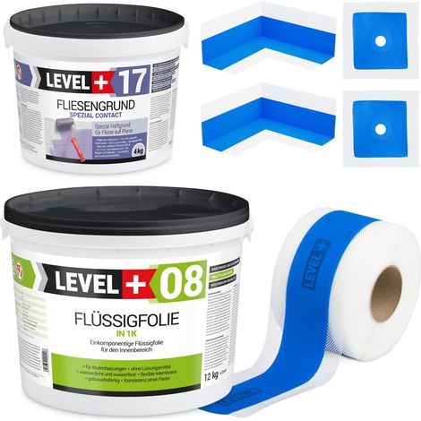 LEVEL+ Dichtset für Duschabdichtung Bad Dichtband Flüssigfolie 12kg SET337 (1/4)