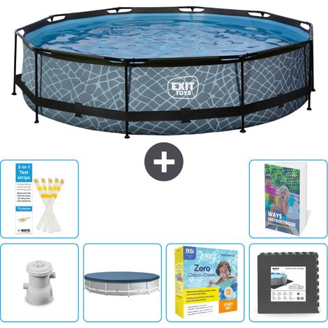 Exit Pool Rund - Steinoptik - 360x76 cm - 7-teilig S259