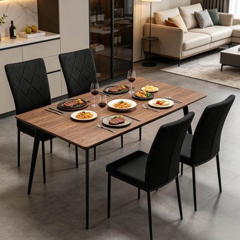 MEUBLIV Lote de 4 sillas de comedor negras de terciopelo con respaldo alto y patas metálicas (1/5)