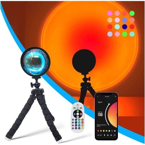 Sunset Lamp, Multicolor Projector, Sunset Lamp, USB Port, Button Switch and APP Control, 360° Rotatable Sunlight Lamp for Bedroom, Photography, Party, Live (1/4)