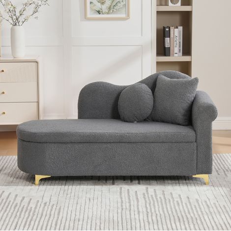 Chaise longue 134 cm con vano contenitore, 2 cuscini, grigio HAVRYA (1/5)