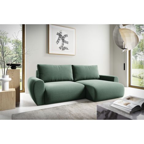 Ecksofa Schlafsofa GALAN Stoff Poso Grün Ottomane Rechts