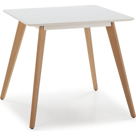 Table à manger Aroa blanche, pieds en bois de hêtre, 80x80 cm (1/5)