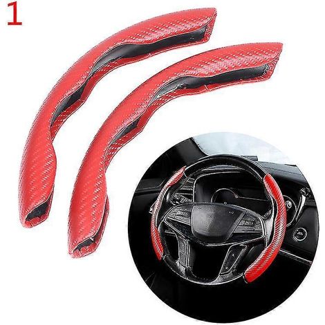 2er-Pack 15-Zoll-Auto-Lenkradabdeckung mit Anti-Rutsch-Bezug, rote Carbonfaser-Lenkradabdeckung-Red