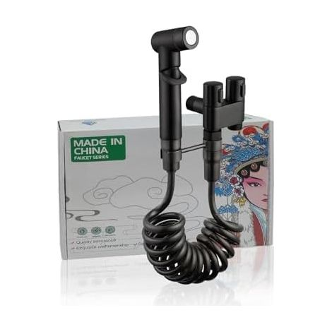 Douchette de Toilette pour Bidet, WC avec Kit Qualité Pulvérisateur Bidet à Main Tuyau Télescopique 2m et Double Vanne Contrôle Noir-t - (1/5)