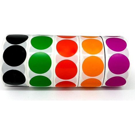 Lot de 500 pastilles autocollantes rondes amovibles, 5 couleurs, rouleau d'étiquettes adhésives circulaires pour codage (1/3)