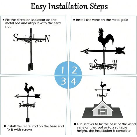 Vertical Rooster Weather Vane Pnted Iron Outdoor Courtyard Decoration Farm Courtyard Garden Pavilion Decoration (1/5)