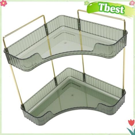 Tbest organisateur de comptoir de salle de bain à 2 niveaux Organisateur de comptoir de salle de bain d'angle à 2 meuble Verte (1/5)
